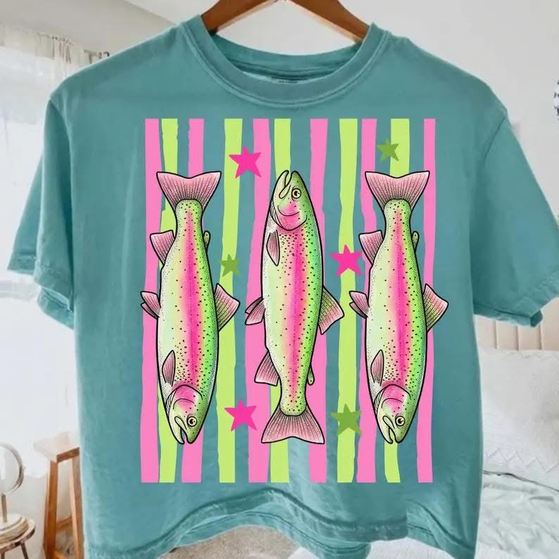 Rainbow Trout Comfort Color Boxy Tee (sea-foam)