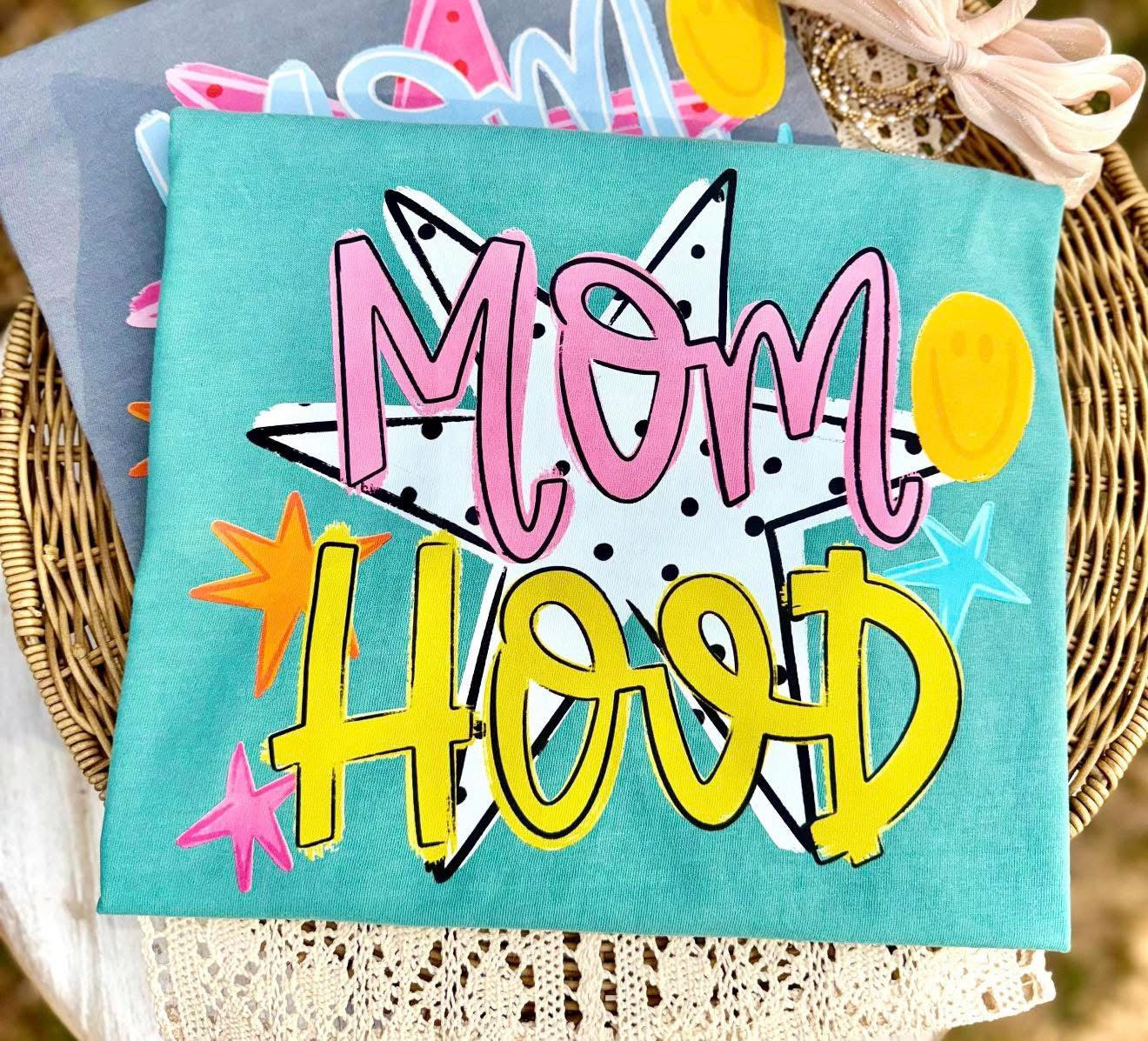 Mom Hood Comfort Color Tee (Chalky Mint)