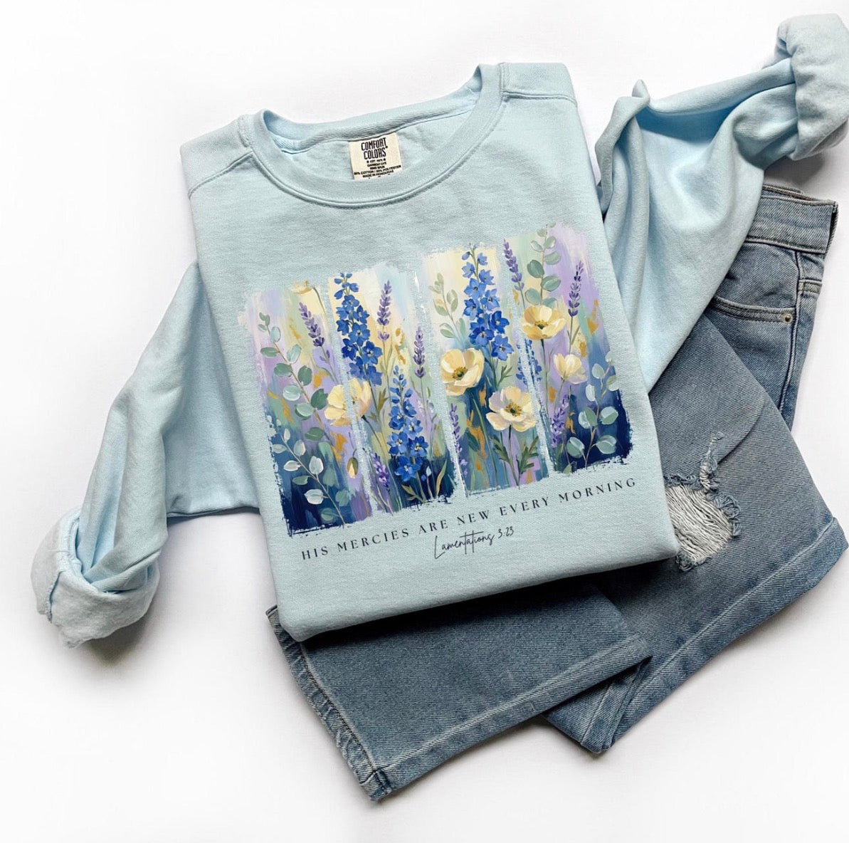Lamentations 3:23 Comfort Color Crew (Chambray)