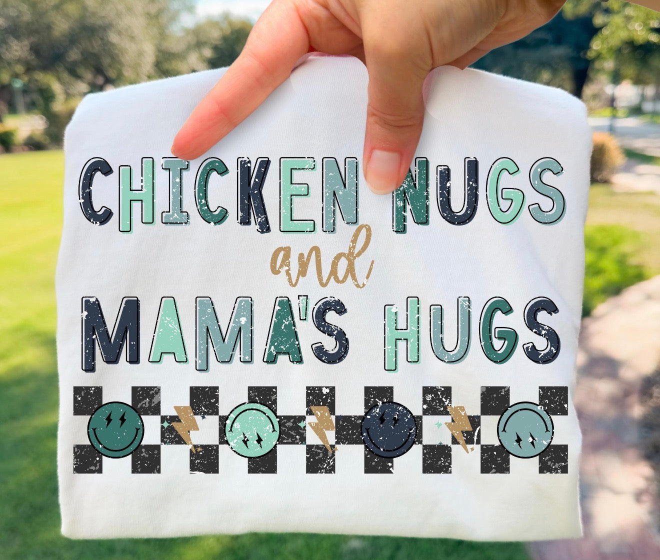 Chicken Nugs & Mama’s Hugs Comfort Color Tee (white)