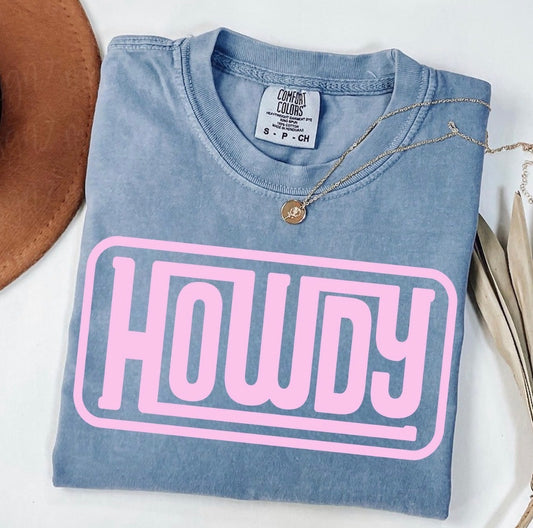 Howdy Comfort Color Tee (Washed Denim)