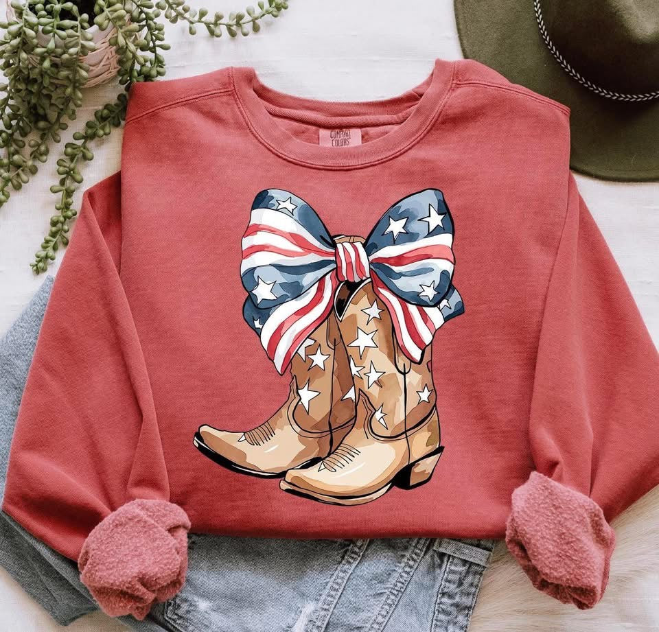 Boots and Bows Comfort Color Crew (Crimson)