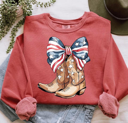 Boots and Bows Comfort Color Crew (Crimson)