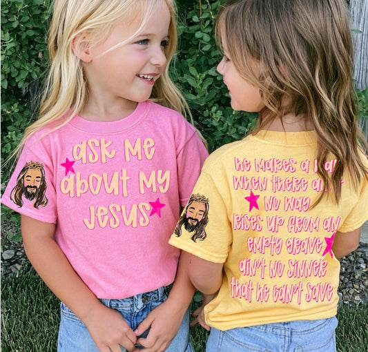 Ask Me About My Jesus Kiddo Tee